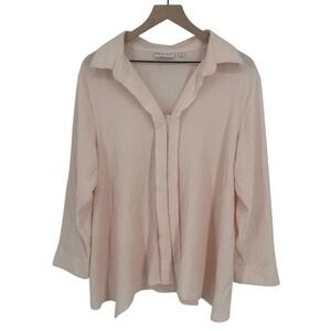 Habitat Blouse Top Women Large Pink Textured Sharkbite Hem Lagenlook Collared